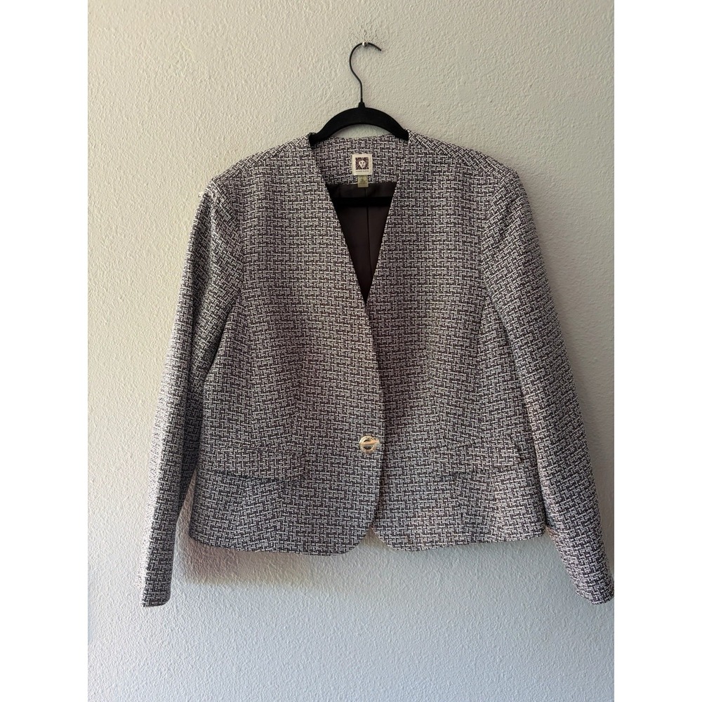 Anne Klein Womens Black White Tweed Jacket XL Classic Luxury One Button Blazer